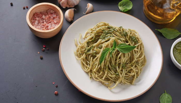 Pasta con crema di avocado, limone e zucchine